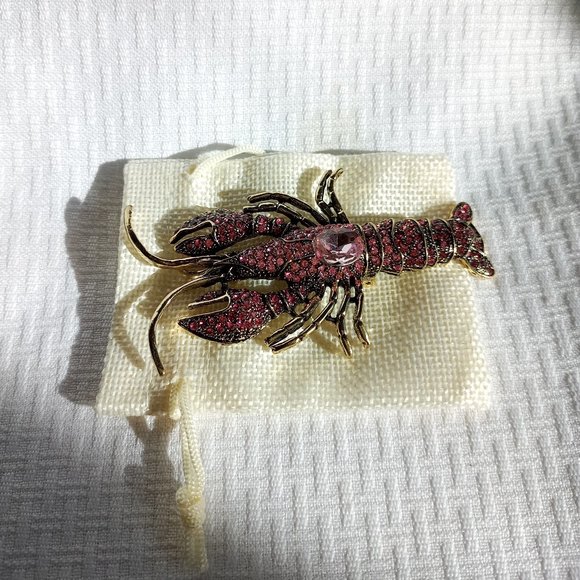 Pink Crayfish Lobster rhinestone Pin Broach - Picture 3 of 3